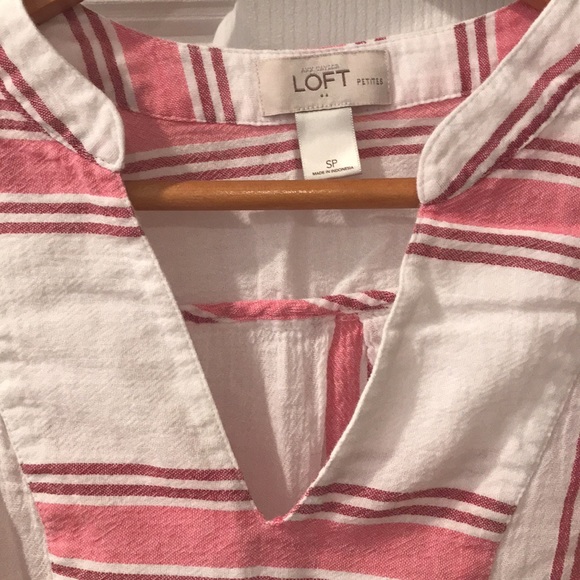 Striped V Neck Linen Blouse - Picture 3 of 4
